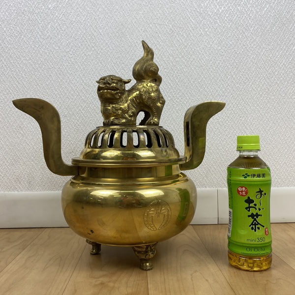 アウトレット品】 獅子掛中口香炉 1尺1寸 真鍮製 磨き 寺院用仏具 sp 
